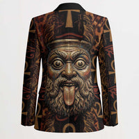 Bes Ancient Egyptian Blazer with Leopard Print Ankh and Eye of Horus Egyptian Deity Tribute - Wonder Print Shop