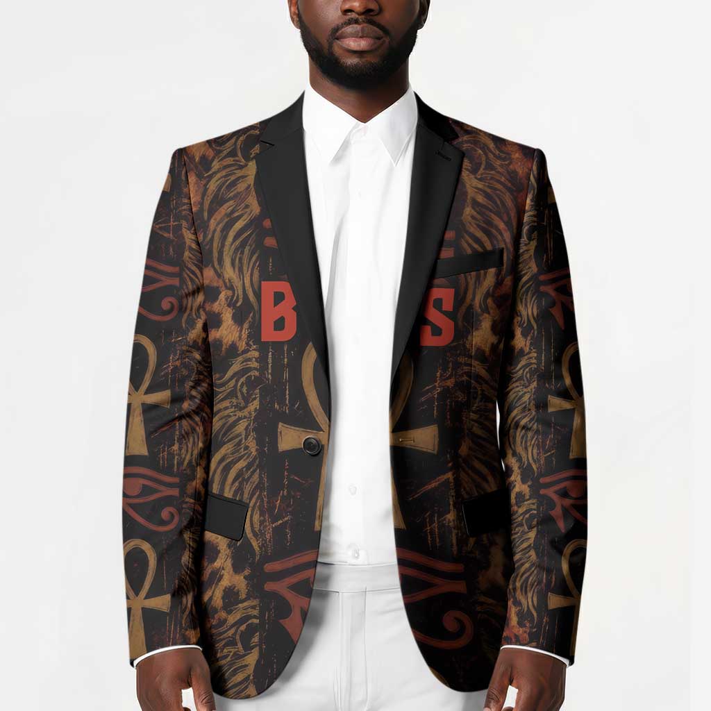 Bes Ancient Egyptian Blazer with Leopard Print Ankh and Eye of Horus Egyptian Deity Tribute - Wonder Print Shop
