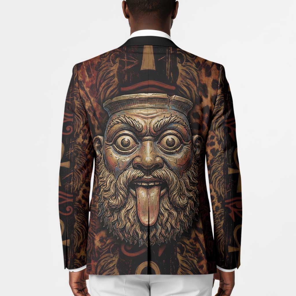 Bes Ancient Egyptian Blazer with Leopard Print Ankh and Eye of Horus Egyptian Deity Tribute - Wonder Print Shop