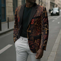 Bes Ancient Egyptian Blazer with Leopard Print Ankh and Eye of Horus Egyptian Deity Tribute - Wonder Print Shop