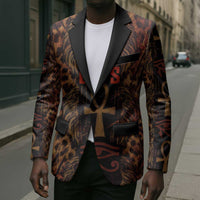 Bes Ancient Egyptian Blazer with Leopard Print Ankh and Eye of Horus Egyptian Deity Tribute - Wonder Print Shop