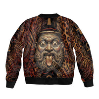 Bes Ancient Egyptian Bomber Jacket with Leopard Print Ankh and Eye of Horus Egyptian Deity Tribute - Wonder Print Shop