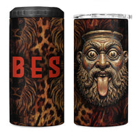 Bes Ancient Egyptian 4 in 1 Can Cooler Tumbler with Leopard Print Ankh and Eye of Horus Egyptian Deity Tribute - Wonder Print Shop