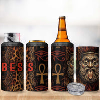 Bes Ancient Egyptian 4 in 1 Can Cooler Tumbler with Leopard Print Ankh and Eye of Horus Egyptian Deity Tribute - Wonder Print Shop