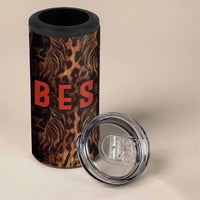 Bes Ancient Egyptian 4 in 1 Can Cooler Tumbler with Leopard Print Ankh and Eye of Horus Egyptian Deity Tribute - Wonder Print Shop