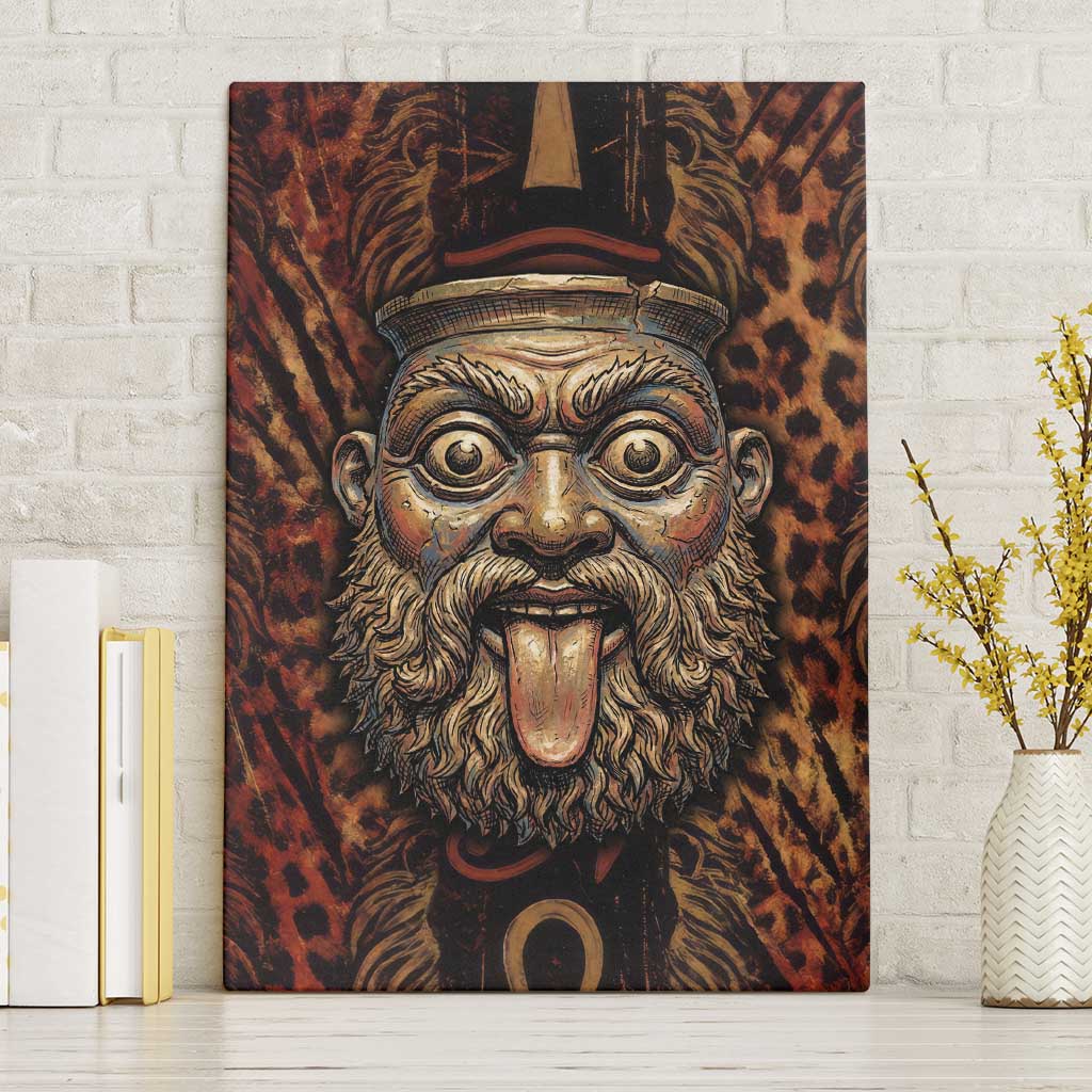 Bes Ancient Egyptian Canvas Wall Art with Leopard Print Ankh and Eye of Horus Egyptian Deity Tribute - Wonder Print Shop