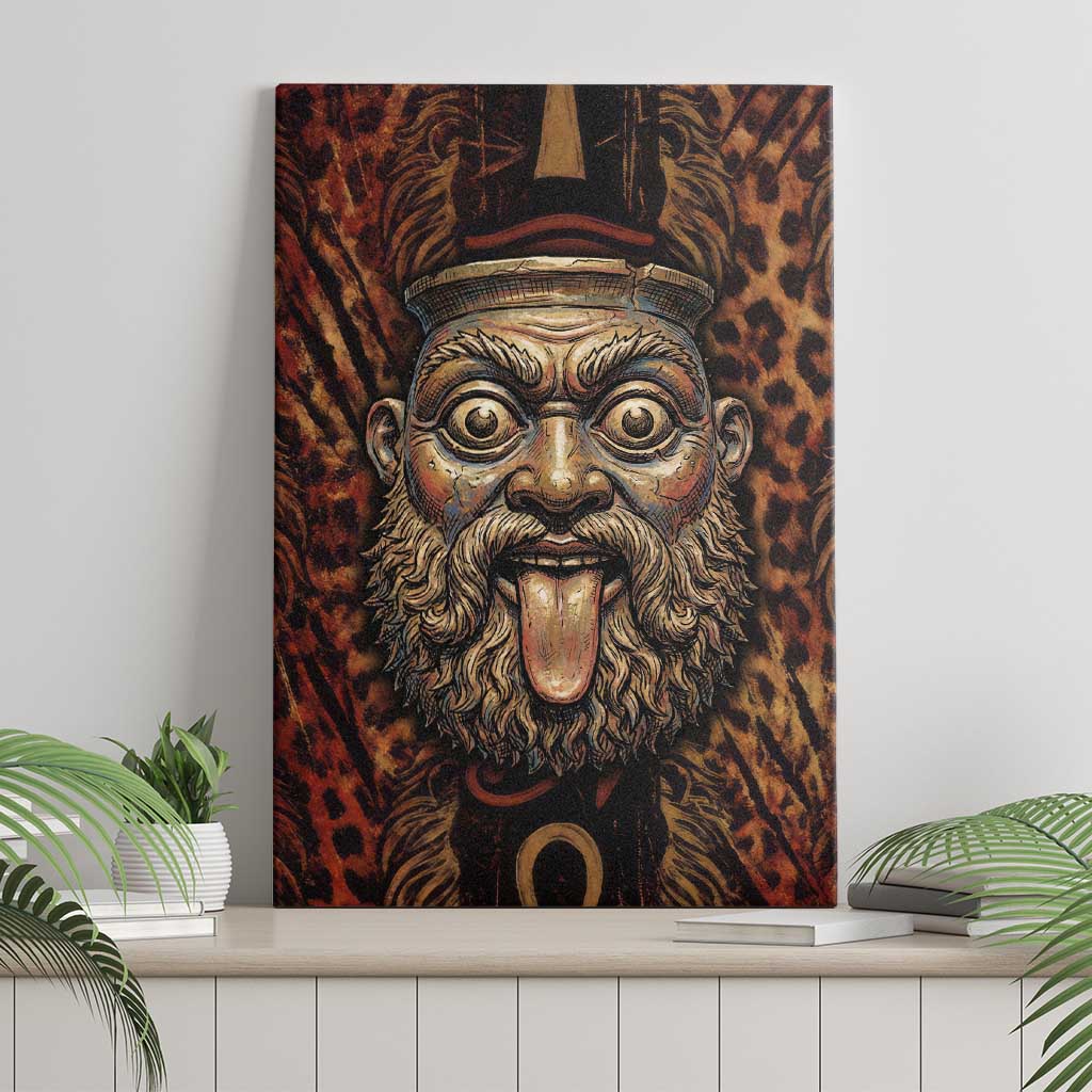 Bes Ancient Egyptian Canvas Wall Art with Leopard Print Ankh and Eye of Horus Egyptian Deity Tribute - Wonder Print Shop