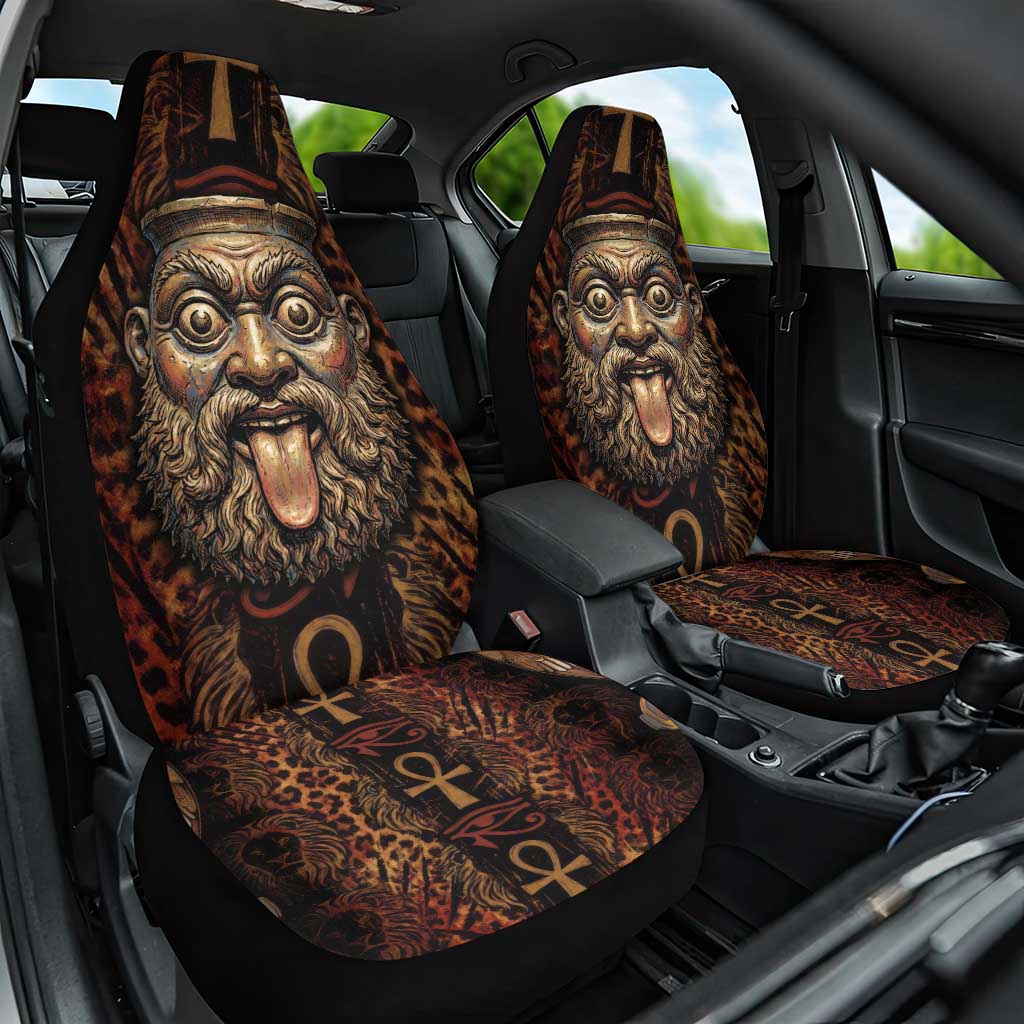 Bes Ancient Egyptian Car Seat Cover with Leopard Print Ankh and Eye of Horus Egyptian Deity Tribute - Wonder Print Shop