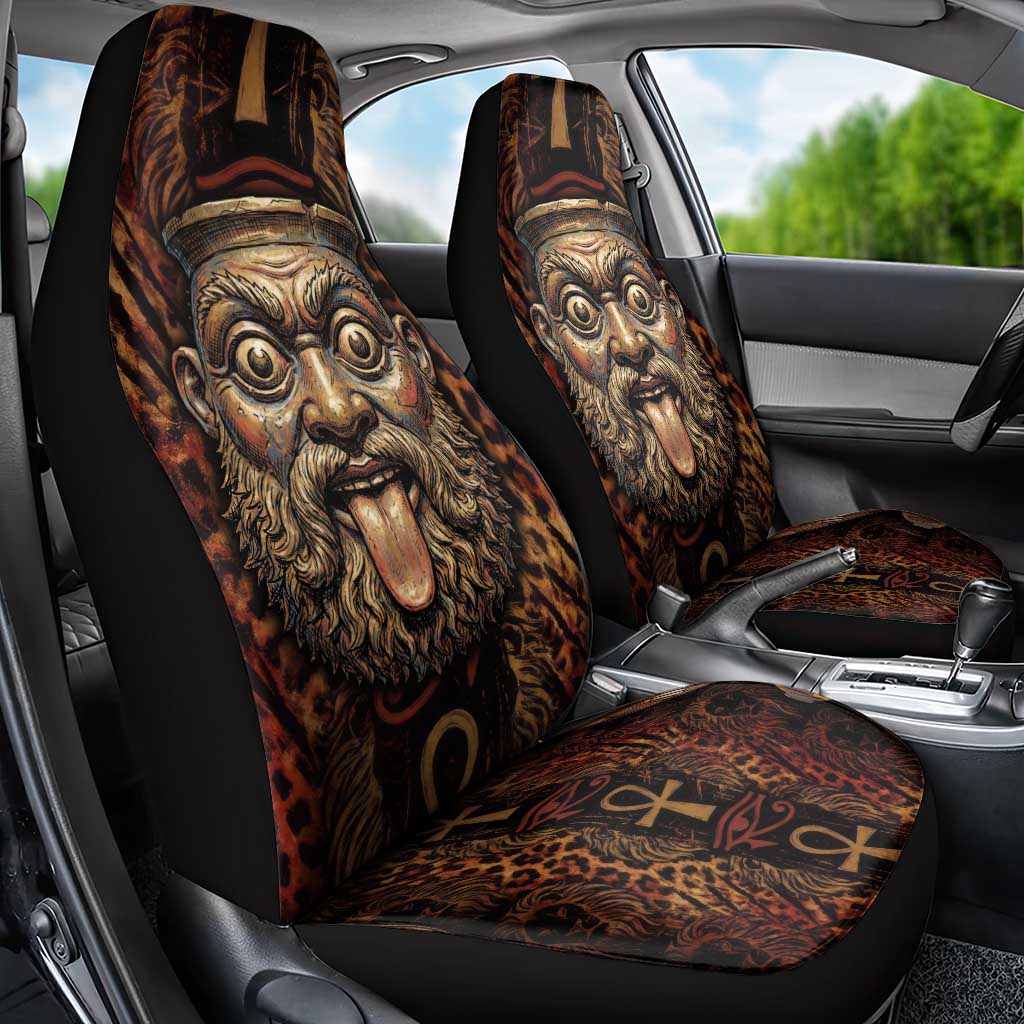 Bes Ancient Egyptian Car Seat Cover with Leopard Print Ankh and Eye of Horus Egyptian Deity Tribute - Wonder Print Shop