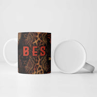 Bes Ancient Egyptian Ceramic Mug with Leopard Print Ankh and Eye of Horus Egyptian Deity Tribute - Wonder Print Shop