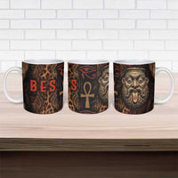 Bes Ancient Egyptian Ceramic Mug with Leopard Print Ankh and Eye of Horus Egyptian Deity Tribute - Wonder Print Shop