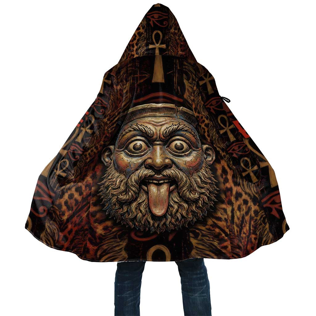 Bes Ancient Egyptian Cloak with Leopard Print Ankh and Eye of Horus Egyptian Deity Tribute - Wonder Print Shop