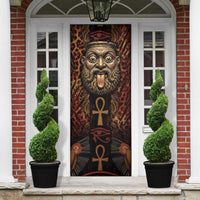Bes Ancient Egyptian Door Cover with Leopard Print Ankh and Eye of Horus Egyptian Deity Tribute - Wonder Print Shop