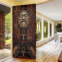 Bes Ancient Egyptian Door Cover with Leopard Print Ankh and Eye of Horus Egyptian Deity Tribute - Wonder Print Shop