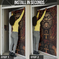 Bes Ancient Egyptian Door Cover with Leopard Print Ankh and Eye of Horus Egyptian Deity Tribute - Wonder Print Shop