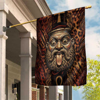 Bes Ancient Egyptian Garden Flag with Leopard Print Ankh and Eye of Horus Egyptian Deity Tribute - Wonder Print Shop