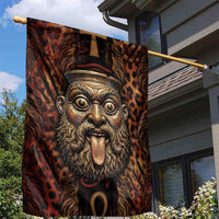 Bes Ancient Egyptian Garden Flag with Leopard Print Ankh and Eye of Horus Egyptian Deity Tribute - Wonder Print Shop