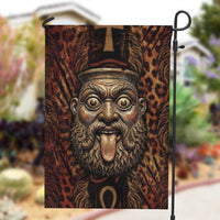 Bes Ancient Egyptian Garden Flag with Leopard Print Ankh and Eye of Horus Egyptian Deity Tribute - Wonder Print Shop
