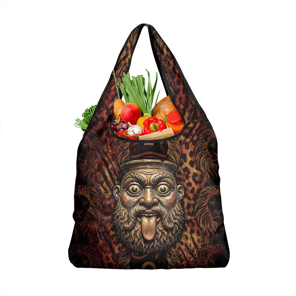 Bes Ancient Egyptian Grocery Bag with Leopard Print Ankh and Eye of Horus Egyptian Deity Tribute - Wonder Print Shop