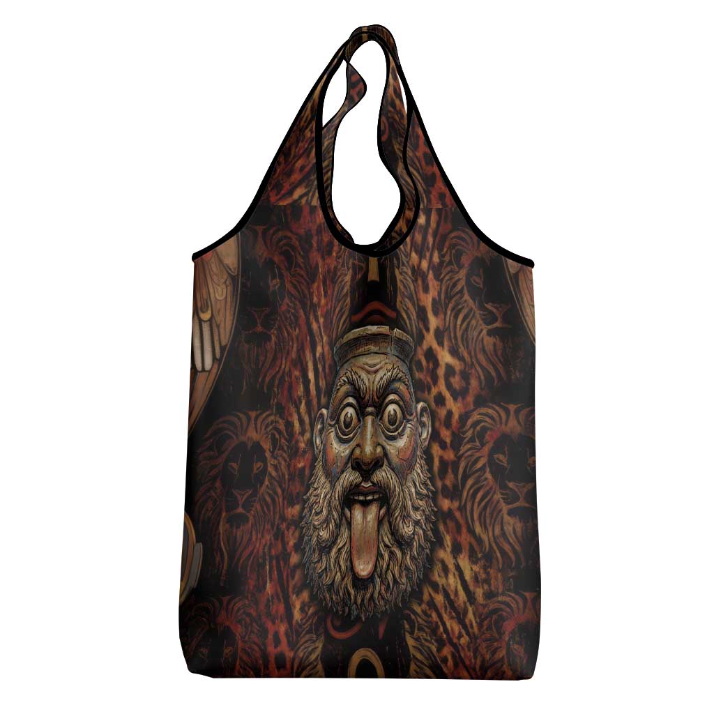 Bes Ancient Egyptian Grocery Bag with Leopard Print Ankh and Eye of Horus Egyptian Deity Tribute - Wonder Print Shop
