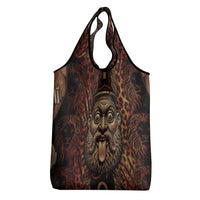 Bes Ancient Egyptian Grocery Bag with Leopard Print Ankh and Eye of Horus Egyptian Deity Tribute - Wonder Print Shop