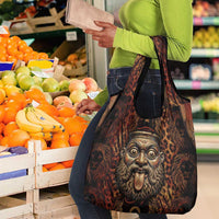 Bes Ancient Egyptian Grocery Bag with Leopard Print Ankh and Eye of Horus Egyptian Deity Tribute - Wonder Print Shop