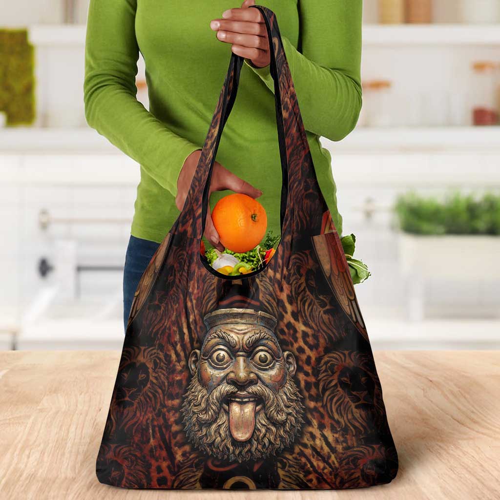 Bes Ancient Egyptian Grocery Bag with Leopard Print Ankh and Eye of Horus Egyptian Deity Tribute - Wonder Print Shop