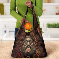 Bes Ancient Egyptian Grocery Bag with Leopard Print Ankh and Eye of Horus Egyptian Deity Tribute - Wonder Print Shop
