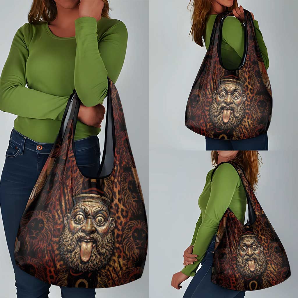 Bes Ancient Egyptian Grocery Bag with Leopard Print Ankh and Eye of Horus Egyptian Deity Tribute - Wonder Print Shop