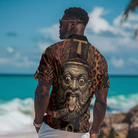 Bes Ancient Egyptian Hawaiian Shirt with Leopard Print Ankh and Eye of Horus Egyptian Deity Tribute - Wonder Print Shop