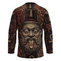 Bes Ancient Egyptian Hockey Jersey with Leopard Print Ankh and Eye of Horus Egyptian Deity Tribute - Wonder Print Shop