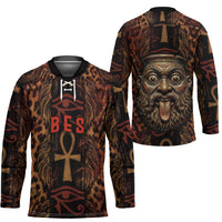 Bes Ancient Egyptian Hockey Jersey with Leopard Print Ankh and Eye of Horus Egyptian Deity Tribute - Wonder Print Shop