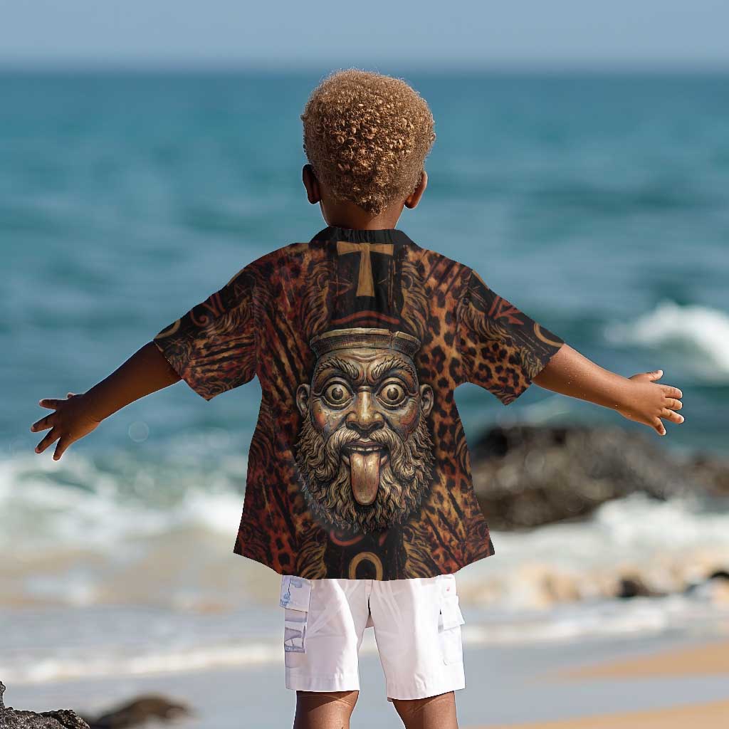 Bes Ancient Egyptian Kid Hawaiian Shirt with Leopard Print Ankh and Eye of Horus Egyptian Deity Tribute - Wonder Print Shop