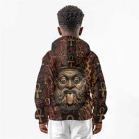 Bes Ancient Egyptian Kid Hoodie with Leopard Print Ankh and Eye of Horus Egyptian Deity Tribute - Wonder Print Shop