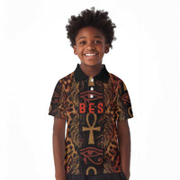 Bes Ancient Egyptian Kid Polo Shirt with Leopard Print Ankh and Eye of Horus Egyptian Deity Tribute - Wonder Print Shop