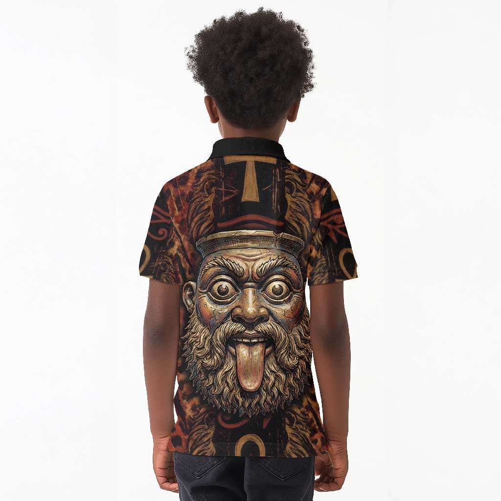 Bes Ancient Egyptian Kid Polo Shirt with Leopard Print Ankh and Eye of Horus Egyptian Deity Tribute - Wonder Print Shop