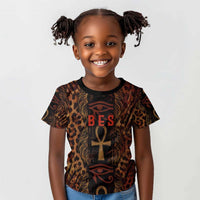 Bes Ancient Egyptian Kid T shirt with Leopard Print Ankh and Eye of Horus Egyptian Deity Tribute - Wonder Print Shop