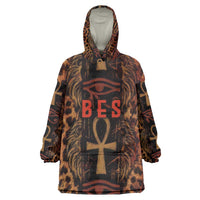 Bes Ancient Egyptian Kid Wearable Blanket Hoodie with Leopard Print Ankh and Eye of Horus Egyptian Deity Tribute - Wonder Print Shop