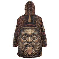 Bes Ancient Egyptian Kid Wearable Blanket Hoodie with Leopard Print Ankh and Eye of Horus Egyptian Deity Tribute - Wonder Print Shop