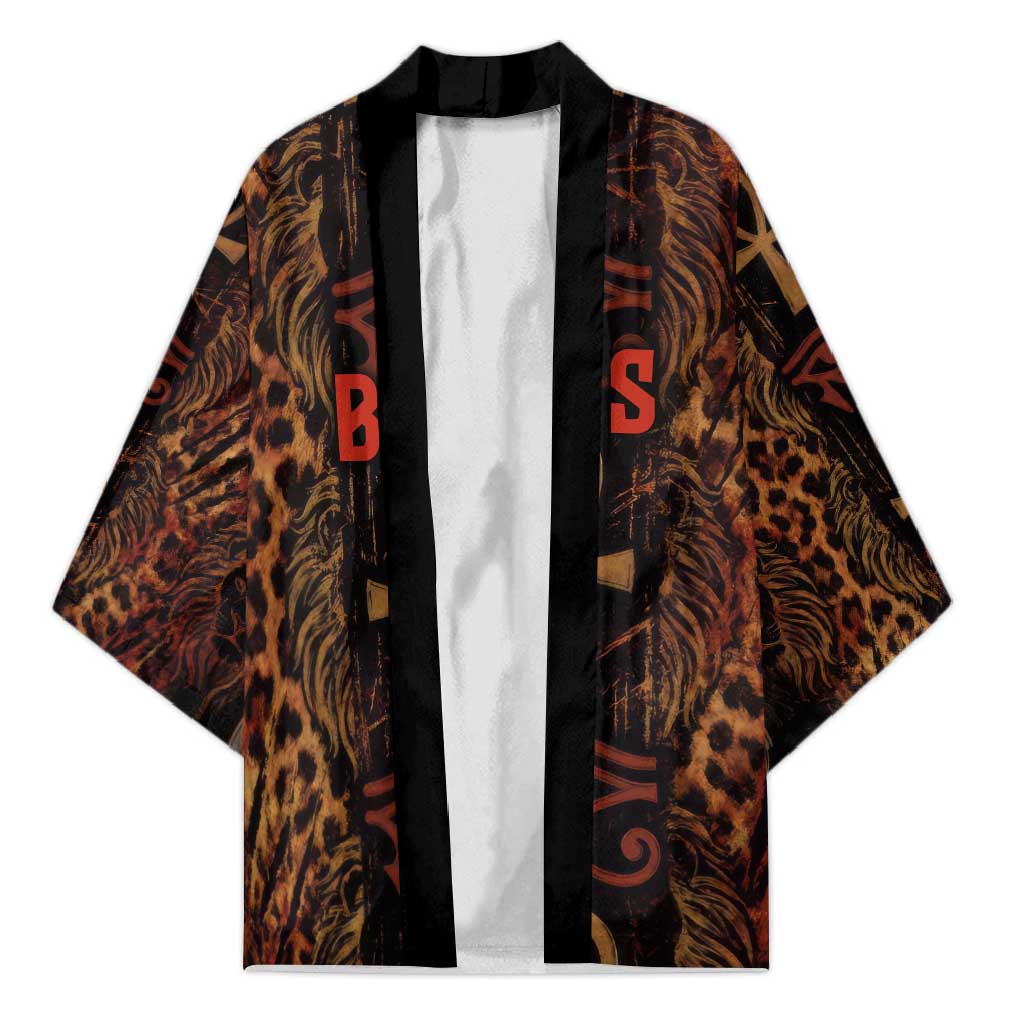 Bes Ancient Egyptian Kimono with Leopard Print Ankh and Eye of Horus Egyptian Deity Tribute - Wonder Print Shop