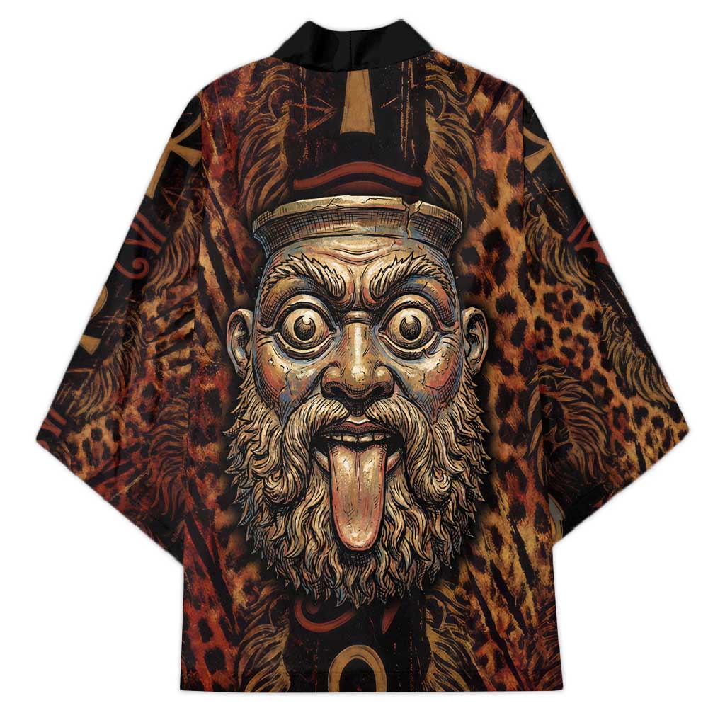 Bes Ancient Egyptian Kimono with Leopard Print Ankh and Eye of Horus Egyptian Deity Tribute - Wonder Print Shop