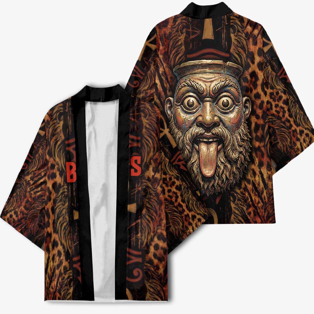 Bes Ancient Egyptian Kimono with Leopard Print Ankh and Eye of Horus Egyptian Deity Tribute - Wonder Print Shop