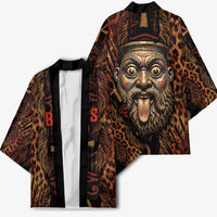 Bes Ancient Egyptian Kimono with Leopard Print Ankh and Eye of Horus Egyptian Deity Tribute - Wonder Print Shop