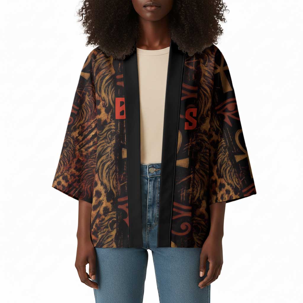 Bes Ancient Egyptian Kimono with Leopard Print Ankh and Eye of Horus Egyptian Deity Tribute - Wonder Print Shop