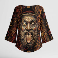 Bes Ancient Egyptian Kimono Sleeve Blouse with Leopard Print Ankh and Eye of Horus Egyptian Deity Tribute - Wonder Print Shop