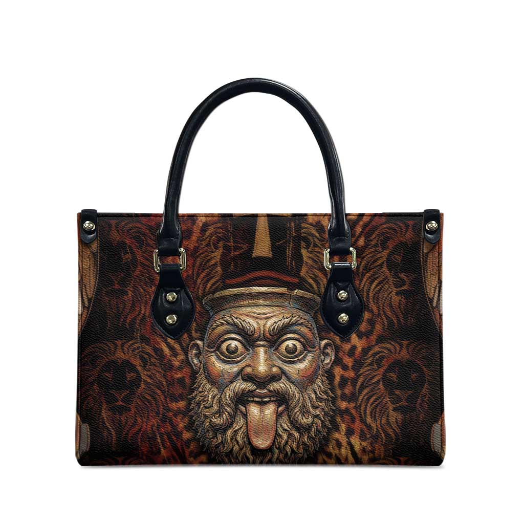 Bes Ancient Egyptian Leather Bag with Leopard Print Ankh and Eye of Horus Egyptian Deity Tribute - Wonder Print Shop