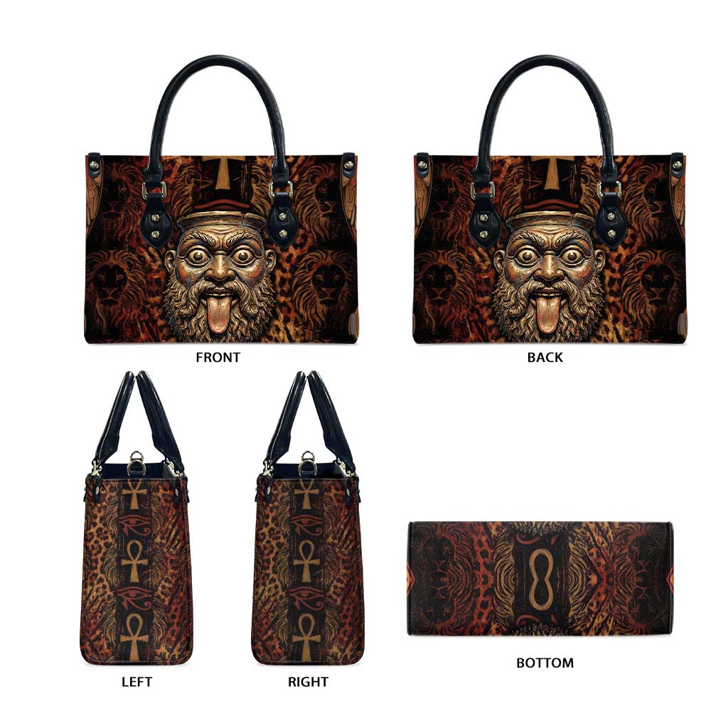 Bes Ancient Egyptian Leather Bag with Leopard Print Ankh and Eye of Horus Egyptian Deity Tribute - Wonder Print Shop