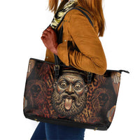 Bes Ancient Egyptian Leather Tote Bag with Leopard Print Ankh and Eye of Horus Egyptian Deity Tribute - Wonder Print Shop