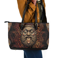 Bes Ancient Egyptian Leather Tote Bag with Leopard Print Ankh and Eye of Horus Egyptian Deity Tribute - Wonder Print Shop