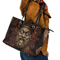 Bes Ancient Egyptian Leather Tote Bag with Leopard Print Ankh and Eye of Horus Egyptian Deity Tribute - Wonder Print Shop